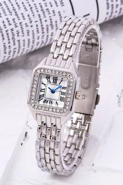 Grasse Serisi Dikdörtgen Kadran Roma Rakamlı Silver Kadın Kol Saati ST-304240 ürün görseli 1