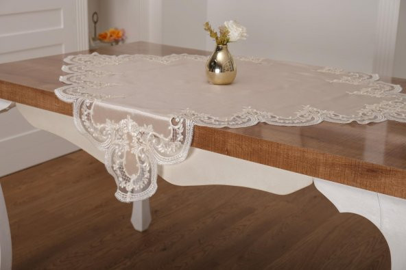 Finezza Viola Lüx Güpürlü Osmanlı İpeği Kumaş Bej Salon Takımı 5 parça - 1363 - 3