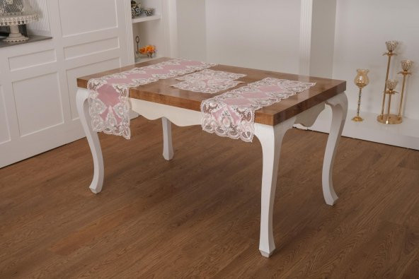 Finezza Viola Lüx Güpürlü Osmanlı İpeği Kumaş Pudra Salon Takımı 5 parça - 1364 - 2