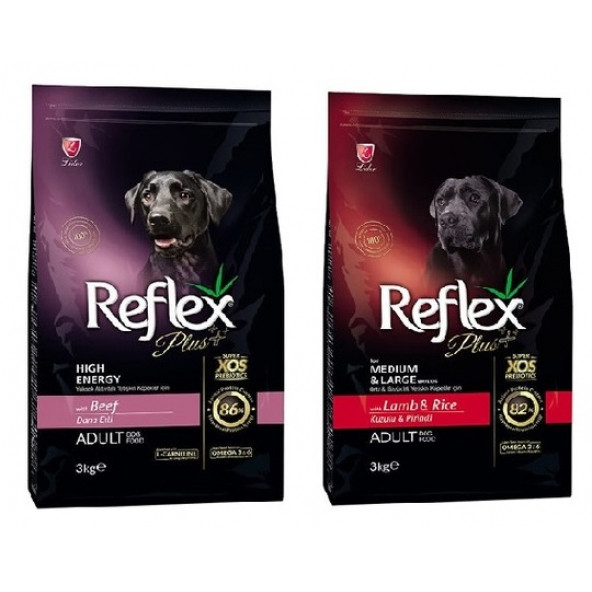 Reflex Plus Biftekli Yetişkin Köpek Maması + Reflex Plus Kuzu Etli Yetişkin Köpek Maması 2 x 3 KG