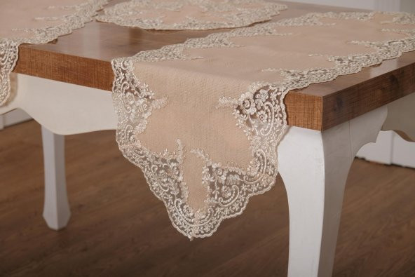 Finezza Nadide Lüx Güpürlü Simli Keten Kumaş Bej Salon Takımı 5 parça - 1365 - 4