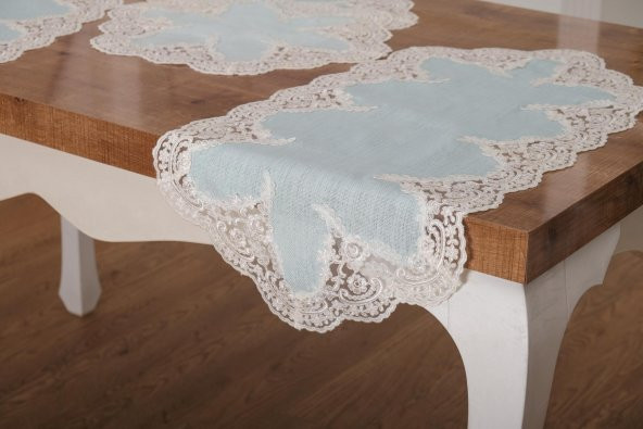 Finezza Nadide Lüx Güpürlü Simli Keten Kumaş Mint Salon Takımı 5 parça - 1366 - 4