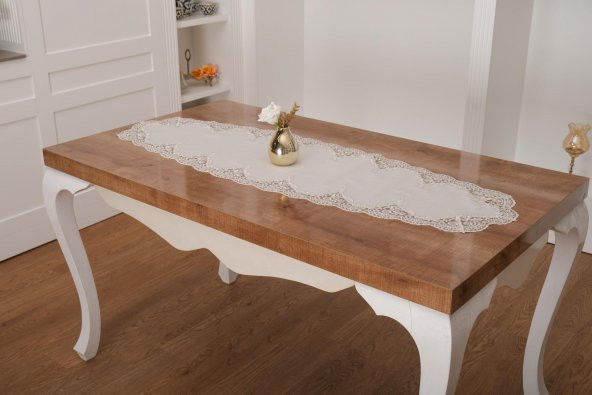 Finezza Nadide Lüx Güpürlü Simli Keten Kumaş Krem Salon Takımı 5 parça - 1367 - 2