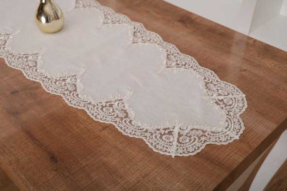 Finezza Nadide Lüx Güpürlü Simli Keten Kumaş Krem Salon Takımı 5 parça - 1367 - 3