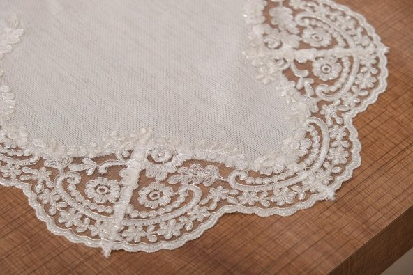 Finezza Nadide Lüx Güpürlü Simli Keten Kumaş Krem Salon Takımı 5 parça - 1367 - 5