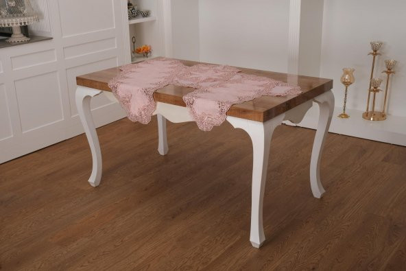 Finezza Nadide Lüx Güpürlü Simli Keten Kumaş Pudra Salon Takımı 5 parça - 1368