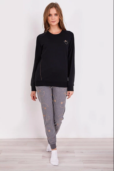 Arnetta 2180 Smile Siyah Kadın Uzun Kol Pijama Takım