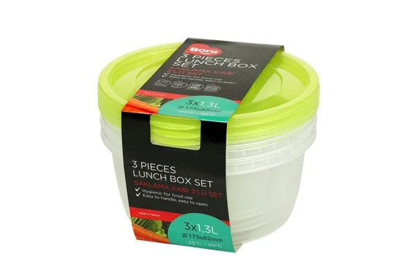 Plastik Saklama Kabı Yuvarlak 3'lü Set 1,3 Lt BO552 ürün görseli 1