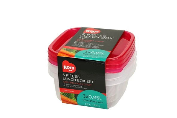 Plastik Saklama Kabı Kare 3'lü Set 850 ml BO531 ürün görseli 1