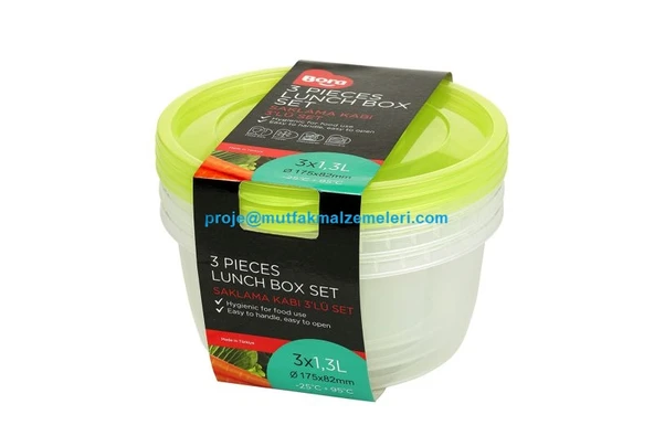 Plastik Saklama Kabı Yuvarlak 3'lü Set 1,3 Lt BO552