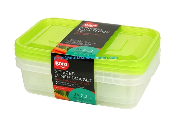 Plastik Saklama Kabı Dikdörtgen 3'lü Set 2,2 Lt BO537