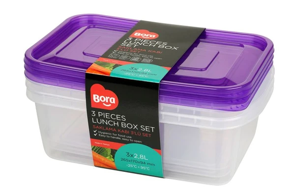 Plastik Saklama Kabı Dikdörtgen 3'lü Set 2,8 Lt BO538