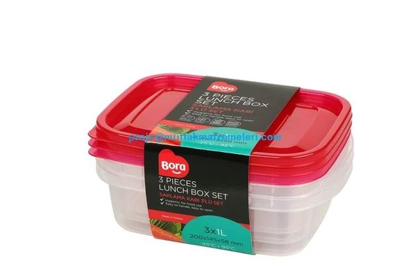 Plastik Saklama Kabı Dikdörtgen 3'lü Set 1 Lt BO535