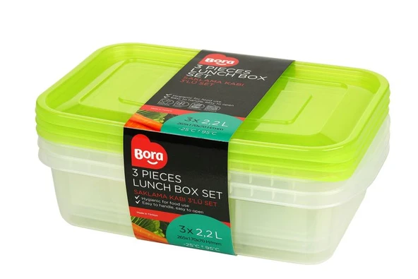 Plastik Saklama Kabı Dikdörtgen 3'lü Set 2,2 Lt BO537