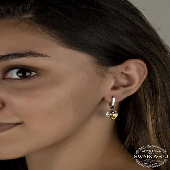 Swarovski Crystal Taşlı Gümüş Beyaz Kalp Sallantılı Kadın Küpe ürün görseli