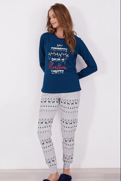 Roly Poly 2917 My Favorite Color Is Northern Nights Lacivert Kadın Uzun Kol Pijama Takım - 3