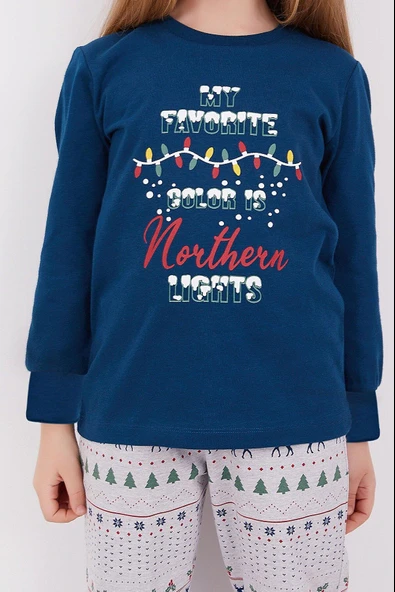 Roly Poly 2917 My Favorite Color Is Northern Nights Lacivert Kız Çocuk Uzun Kol Pijama Takım - Resim 4