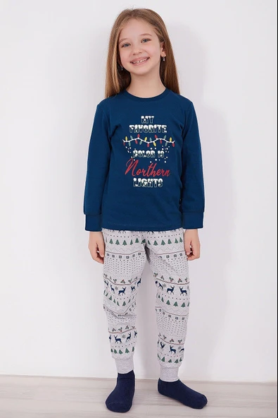 Roly Poly 2917 My Favorite Color Is Northern Nights Lacivert Kız Çocuk Uzun Kol Pijama Takım ürün görseli 1