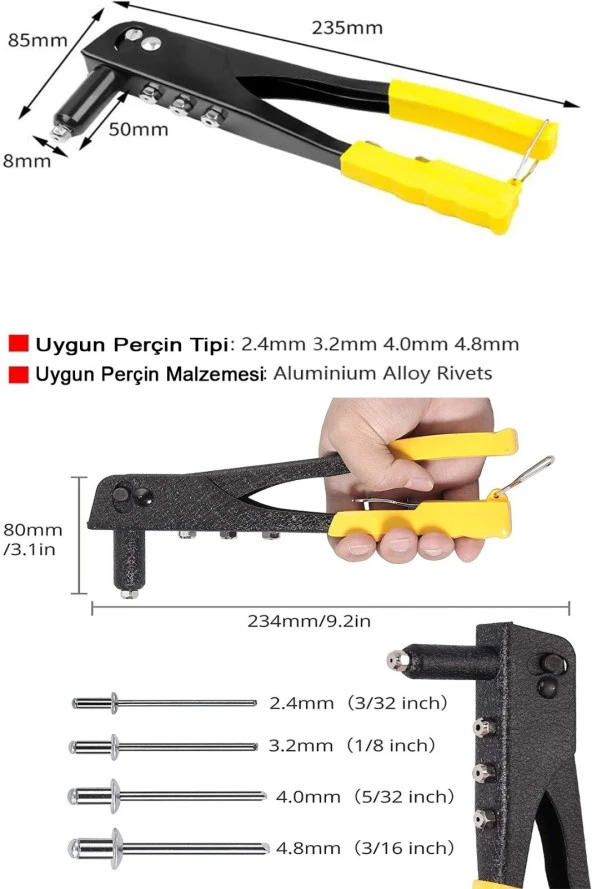 Rowermax El Sıkmalı Perçin Tabancası Araçkoltuk Mobilya Perçin Makinası - 4