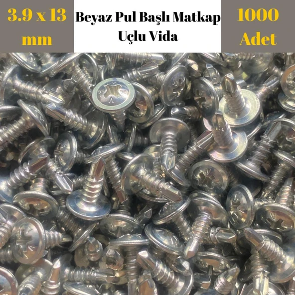 RYSB Beyaz Pul Başlı Matkap Uçlu Vida 3.9x13 mm – 1000'li Paket