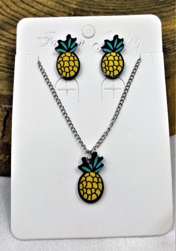 GÜMÜŞ KAPLAMA ANANAS FİGÜR KOLYE KÜPE SET-KOLYEKÜPE1