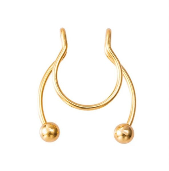 GOLD SEPTUM PİERCİNG LABRET PİERCİNG SAHTE LİP BOYNUZLU FAKE PİERCİNG 316L CERRAHİ PASLANMAZ ÇELİK-00VP66