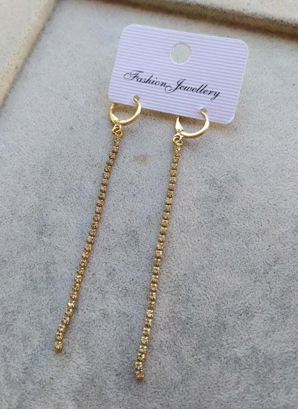 GOLD KAPLAMA İTALYAN KANCA ZİRKON TAŞ TEK SIRA SU YOLU ABİYE KÜPE-STK115 - 3