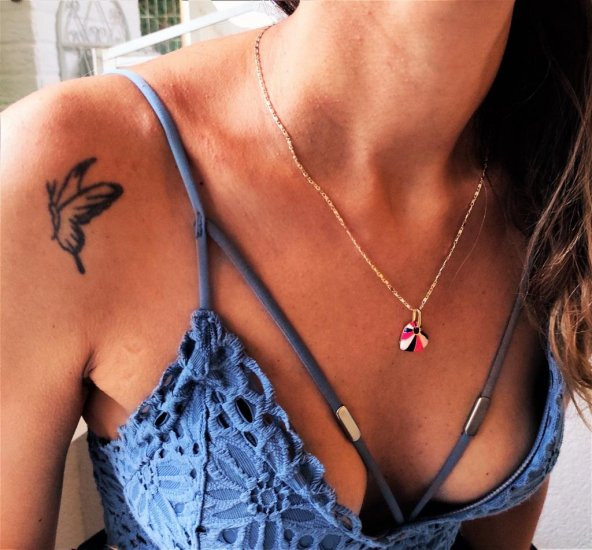 GOLD KAPLAMA 3 RENK KALP FİGÜR ZİNCİR KOLYE-0KOL88 - Resim 2