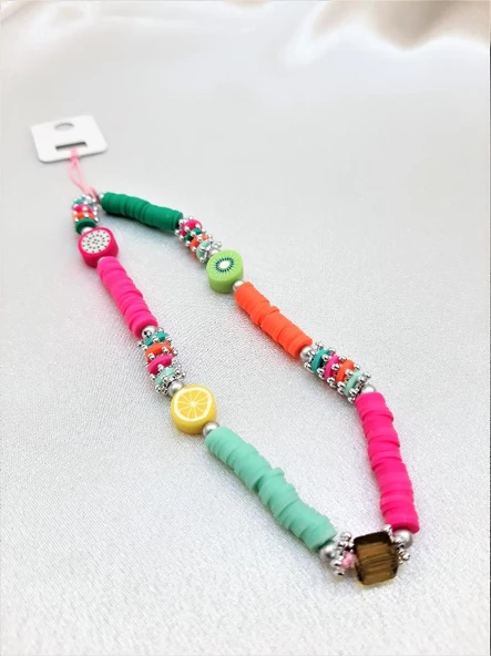 MEYVA FİGÜRLÜ FİMO TAŞLI MAVİ İPLİ TELEFON ASKISI VE CHARM-TEKASK1 - 5