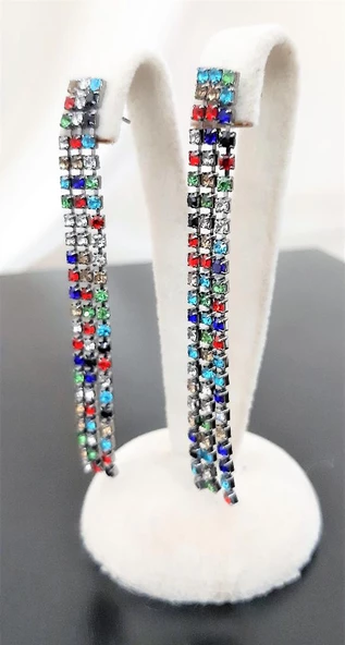 ZİRKON TAŞ 3 SIRA SU YOLU ABİYE KÜPE 6,5 CM-STK110