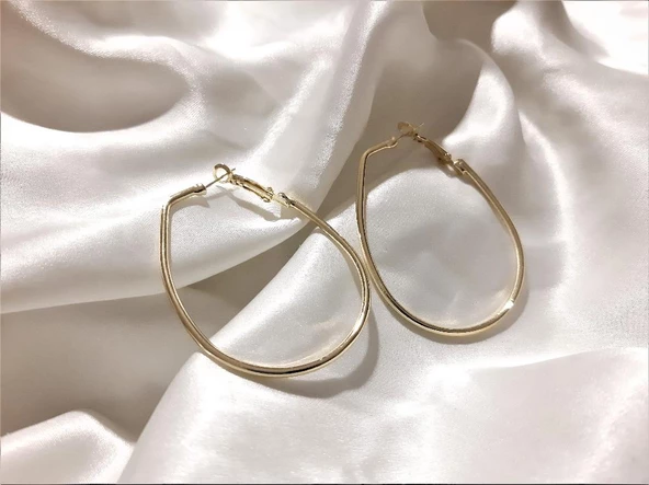OVAL GEOMETRİK ŞEKİL ARKASI KAPALI HALKA KÜPE-HKGEŞE13 - 2
