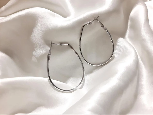 OVAL GEOMETRİK ŞEKİL ARKASI KAPALI HALKA KÜPE-HKGEŞE13