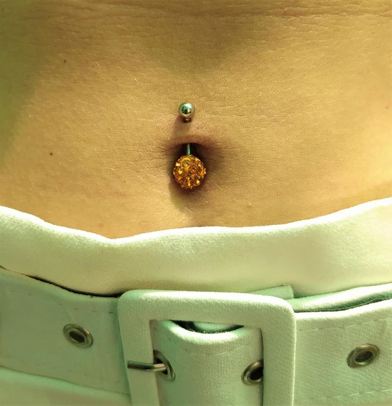 ŞAMBALA HAMUR SWAROVSKİ RENKLİ TAŞ 11 MM GÖBEK PİERCİNG-GBKPR43 - 3