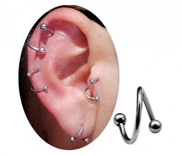 6 MM CERRAHİ ÇELİK SPİRAL TRAGUS HELİX KIKIRDAK DUDAK GÖBEK  KIVRIMLI PİERCİNG-0VP103 - 2