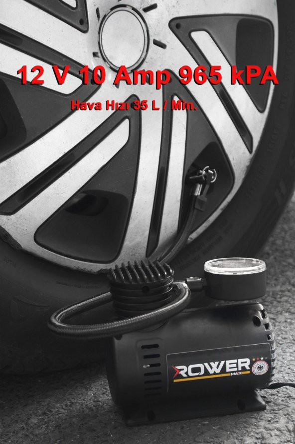 Rowermax Araba Oto Araç Lastik Şişirme Pompası Kompresör Çakmaklı  Hızlı Şişirme Formasyonlu Göstergeli