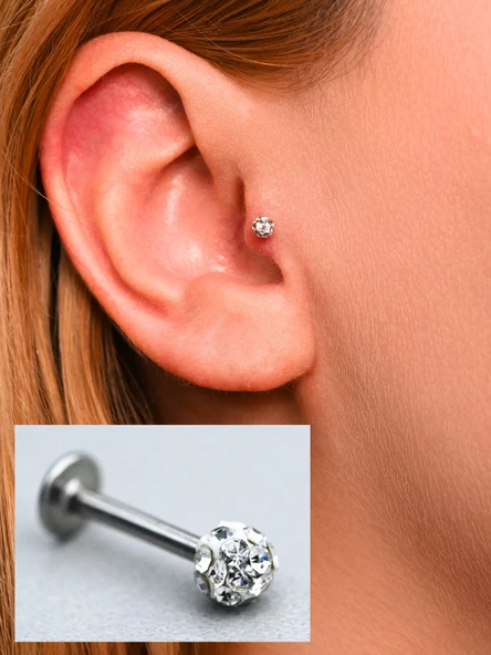 316L CERRAHİ ÇELİK ŞAMBALA HAMUR BEYAZ TAŞ DUDAK,TRAGUS,KIKIRDAK,KULAK PİERCİNG-00VP61 - Resim 2