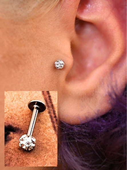 316L CERRAHİ ÇELİK ŞAMBALA HAMUR BEYAZ TAŞ DUDAK,TRAGUS,KIKIRDAK,KULAK PİERCİNG-00VP61 - Resim 3