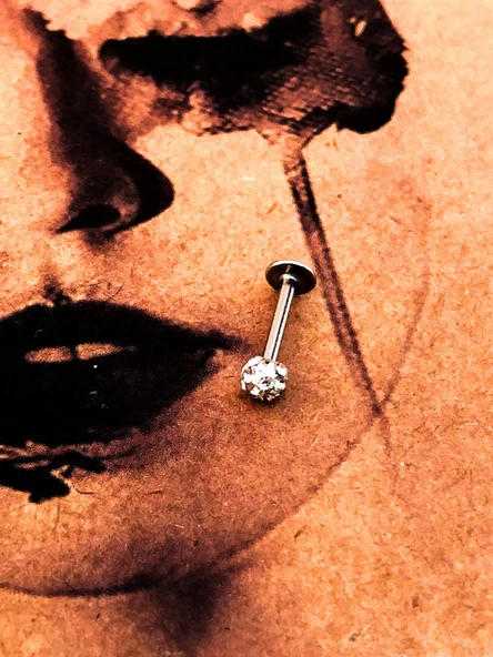 316L CERRAHİ ÇELİK ŞAMBALA HAMUR BEYAZ TAŞ DUDAK,TRAGUS,KIKIRDAK,KULAK PİERCİNG-00VP61 - Resim 6