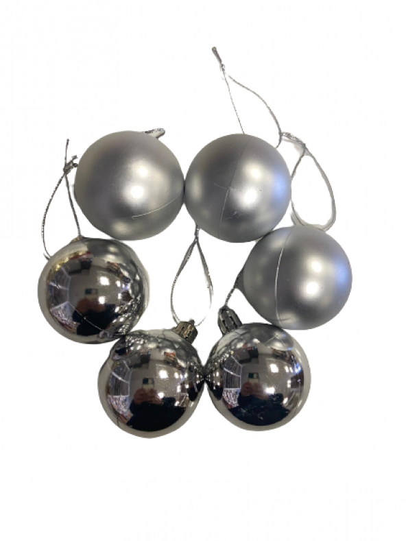 YILBAŞI TOP AĞAÇ SÜSÜ 6LI 5CM GÜMÜŞ