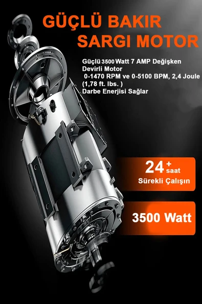 Alman 3500 Watt Kırıcı Delici Metal Dişli Şanzuman Hilti Darbeli Matkap 2 yıl Garantili - 3