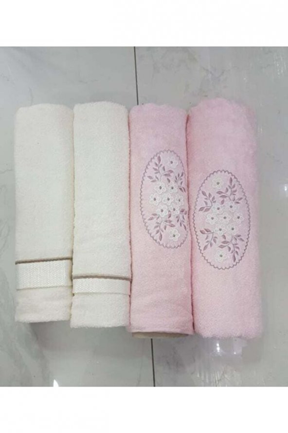 Taç Pembe Ekru Bambu Collıon 4lü Hamam Seti