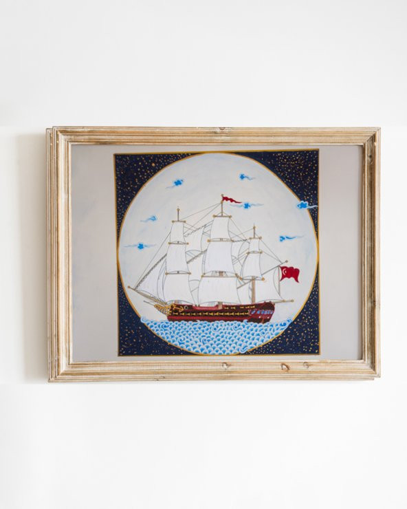 Osmanlı Savaş Gemisi Minyatürü - Tamamen El Yapımı Tablo - Çerçevesiz Olarak Gönderilir - 42 * 35