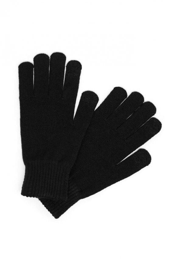 Çift Katlı Kalın Siyah Sıcak Tutan Yün Kışlık Kadın Erkek Eldiven Unisex 1 Çift - 4