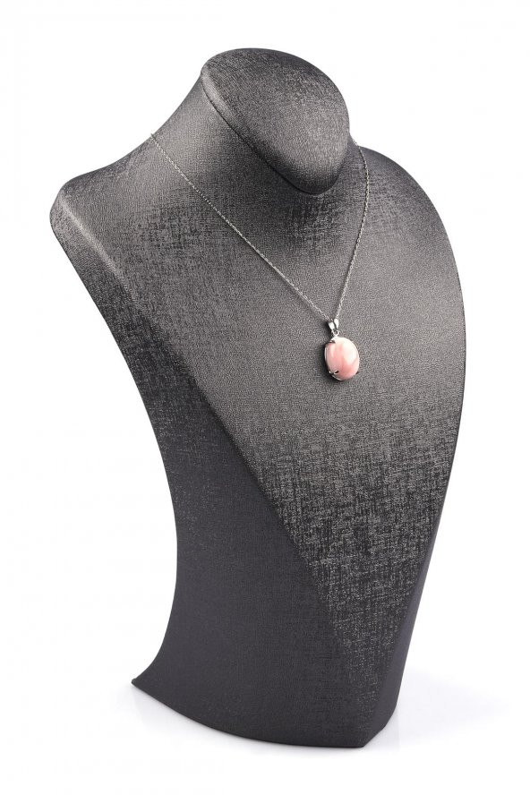 Pembe Opal Doğal Taş 925 Ayar Gümüş Kolye - Resim 2