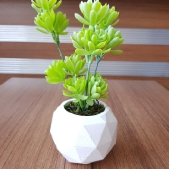 Beton Saksıda Yapay Masa Çiçeği 2 li Set - 5