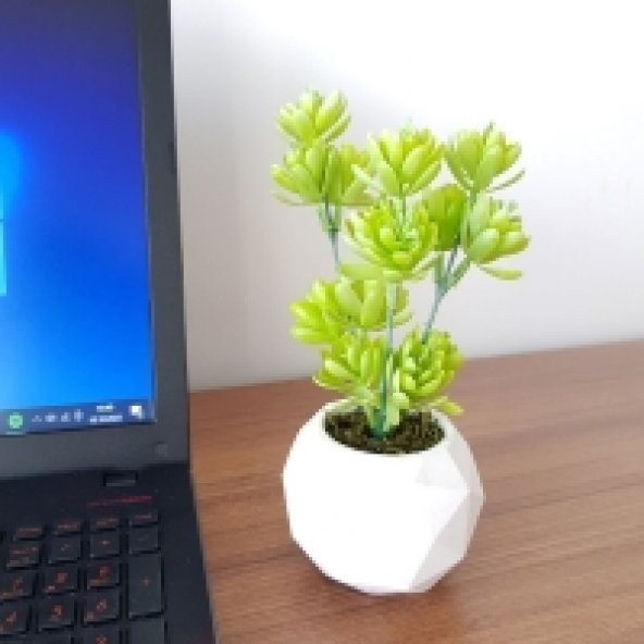 Beton Saksıda Yapay Masa Çiçeği 2 li Set - 6
