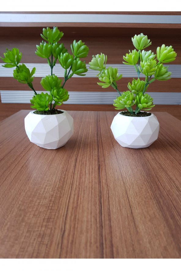 Beton Saksıda Yapay Masa Çiçeği 2 li Set - 2