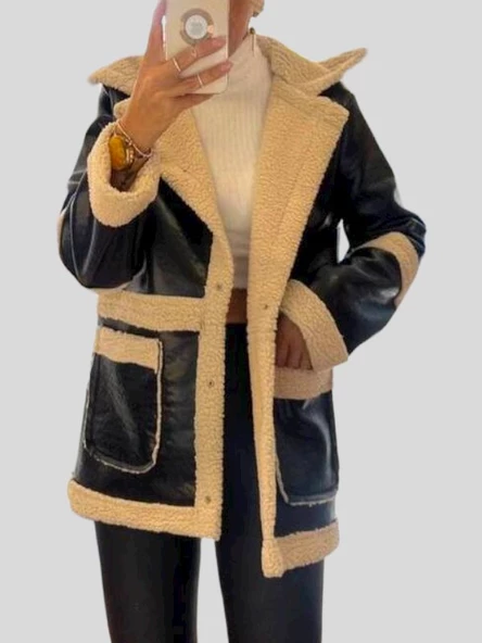 Kürklü Deri Cepli Mont - 2