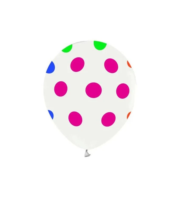 Beyaz Renk Florasan Puantiyeli Balon 10'lu Paket