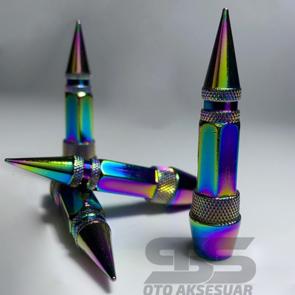 Sivri Mermi Metal Sibop Kapağı Bukalemun Renk Araba, Motosiklet, Bisiklet 4lü Set